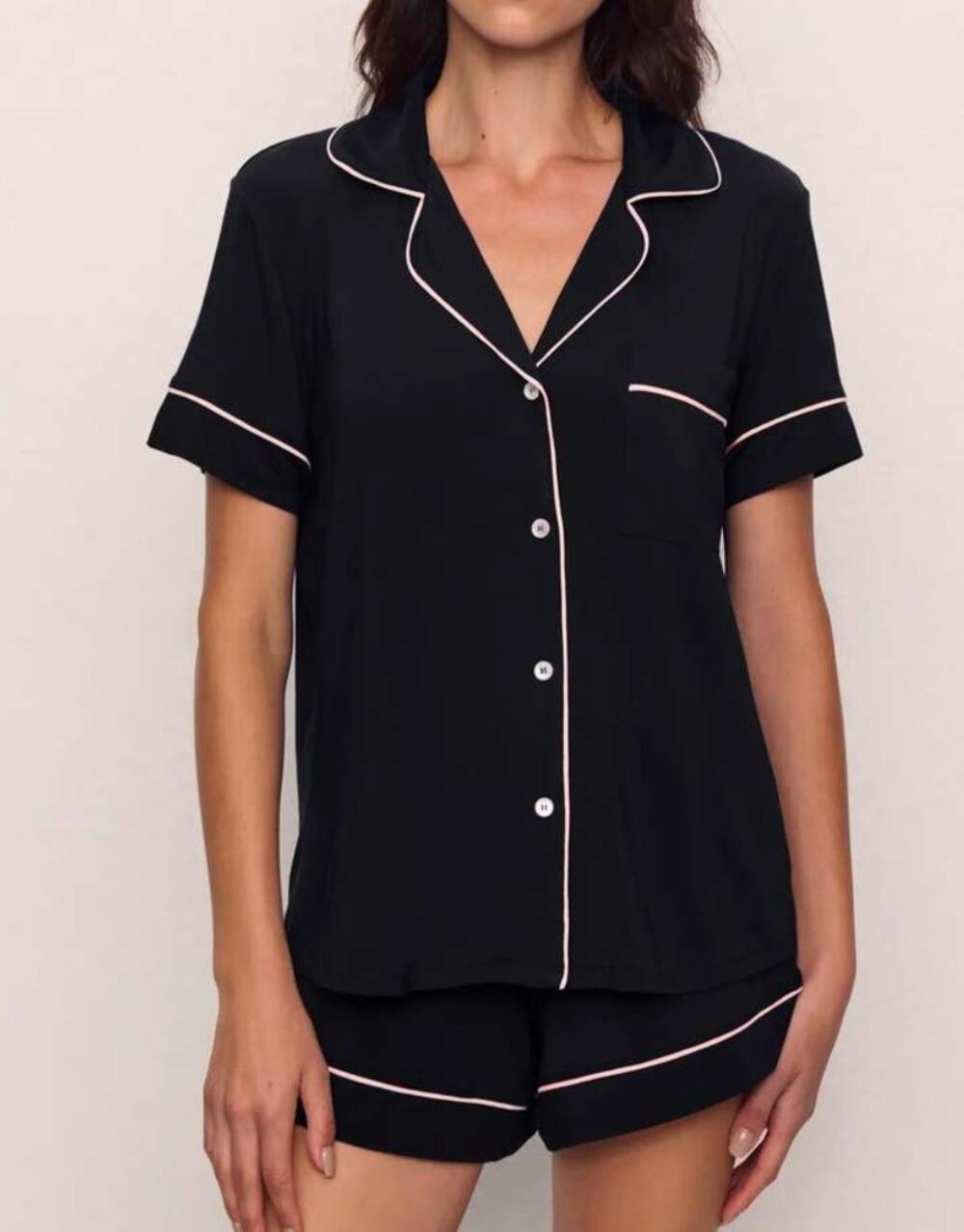 Eberjey Pajama Shortie Set Giselle Short Sleeve PJ Black White Size Large L